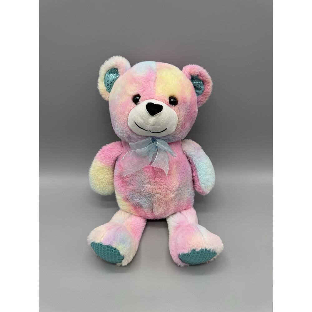Pastel Spring Tie Dye Colored Teddy Bear W/ Ribbon Bow Plush 13” Stuffed Animal